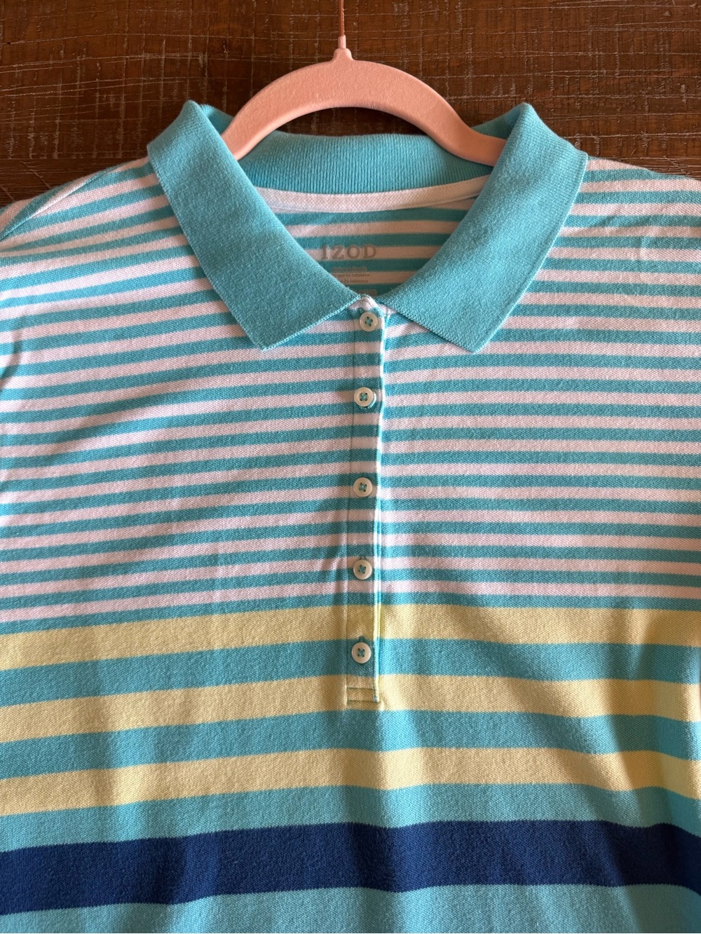 Izod Women’s Polo in Aqua, Yellow, Navy & White Stripes XXL